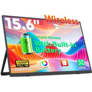 MAGICRAVEN schermo portatile wireless 8000mAh alimentato a batteria, monitor portatile per laptop IPS 1080P da 15,6", portable monitor con altoparlanti, supporto AirPlay/Miracast, per laptop/telefono