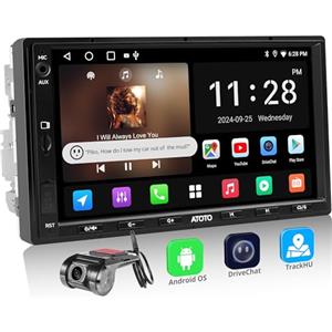 ATOTOEXCEL A5L Autoradio 2 DIN Android - 7 Pollici Wireless CarPlay e Senza fili Android Auto Autoradio con Telecamera frontale DVR 1080P, 2+32G, EQ a 24 bande, Tethering de WiFi/BT/USB, FM/USB/TF