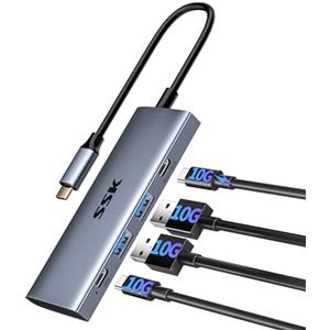 SSK Hub USB C 10 Gbps, adattatore multiporta di tipo C 4 in 1 con 2 porte USB C 2 USB A 3.1/3.2 Gen2, dock USB C per iMac/MacBook/Pro/Air/Surface Pro e altri dispositivi di tipo C.