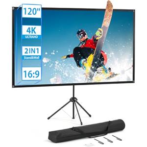 excelimage Schermo per Proiettore con Supporto, Schermi del Proiettore Portatili, 120 pollici, 16:9, Schermi di Proiezione, 4K HD, Leggero, Trasportabile, Ideale per L'home Cinema, Film in Interni e All'aperto.