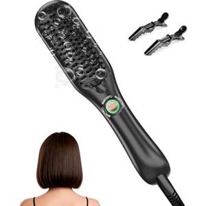 LANDOT Mini spazzola lisciante per capelli: piccola piastra lisciante e spazzola per capelli corti medi, rivestimento in ceramica agli ioni per risultati lisci, lucidi e senza crespo