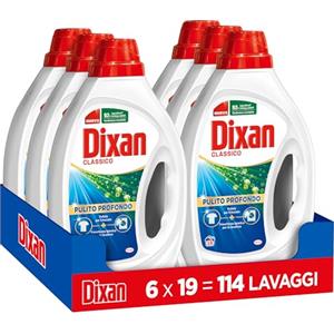 Dixan Liquido Classico Detersivo Lavatrice (6 confezioni da 19 Lavaggi), per una pulizia profonda del bucato e freschezza igienica per la lavatrice, Rimuove le macchie da 20°C
