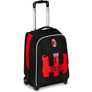 Seven Milan Big Trolley Scuola Fisso, Rosso e Nero, Squadra Calcio, 2 in 1, Doppio Uso, Trolley e Zaino, Scuola Elementare, Bambino