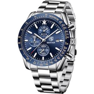 BENYAR BY BENYAR Orologio Uomo Cronografo Analogico al Quarzo Impermeabile Orologi Elegante Moda Sportivo Classico Acciaio Orologio da Polso Regalo per Uomo