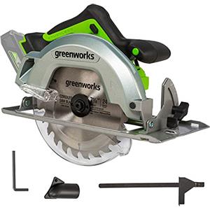 Greenworks GD24KS Sega Circolare a Batteria, 4500 giri/min., Lama da 185mm, Profondità di Taglio 64mm, SENZA Batteria 24V e Caricabatterie, Garanzia 3 Anni