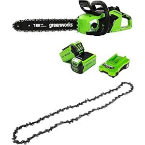 Greenworks Motosega a Batteria con Motore Brushless, Lunghezza Barra 40cm,2 Batterie da 40V 2Ah e Caricabatterie + Greenworks 40cm Catena per Motosega
