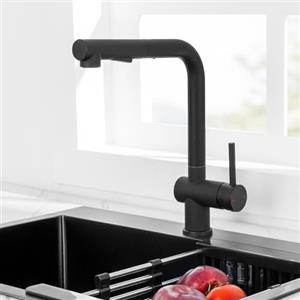 CECIPA Miscelatore Cucina Estensibile Nero, Rubinetto Lavello Cucina con Doccia, Acciaio Inox Rubinetto Monocomando Girevole a 360°