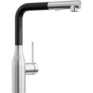 CECIPA Rubinetto Cucina con Doccetta Estraibile di 40CM, Miscelatore Cucina Nero con 2 Modalità di Getto, Miscelatore Estraibile Nero con Bocca Girevole 360°, in Acciaio Inox (Nero-Spazzolato)