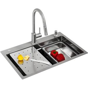 CECIPA Lavello da Cucina con Rubinetto Allungabile, 70x45 cm, Lavello Cucina 1 Vasca con Dispenser Sapone, Lavabo Cucina con Lavello Mobile e Tagliere