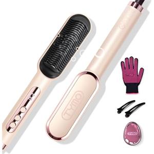 TYMO RING PLUS Spazzola per lisciare i capelli, Piastra per capelli Professionale, 9 Temperatura, 120℃-210℃, Display LCD, Riscaldamento Rapido 20S, Spazzola Lisciante agli Ioni Negativi, Oro Arrossire