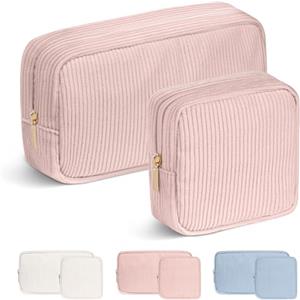 Aucuu Beauty Case da Viaggio Donna, 2 Pezzi Borsa Cosmetica in Velluto a Coste, Pochette Donna Trucchi Portatile, Borsa Porta Trucchi da Toilette, Makeup Bag Organizer per Viaggiare all'aperto