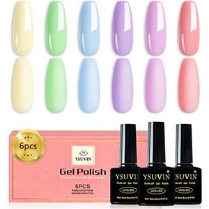YSUVIN Smalto Semi Permanente Pastello, 6 Colori Rosa Viola Blu Verde Giallo Summer Macaron Smalto Gel Unghie Soak Off UV/LED Home DIY Nail Art Salon Francese Manicure, Di Lunga Durata