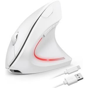 TECKNET Mouse Verticale Wireless Ricaricabile, 4800 DPI Mouse Ergonomico Silenzioso Senza Fili, 6 Pulsanti, 2.4GHz con Ricevitore USB per PC, Computer, Laptop, Mac, Bianco