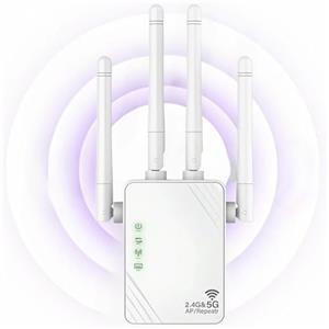ANDHOT Ripetitore WiFi, 1200Mps dual band 5GHz e 2.4GHz WiFi extender, modalità ripetitore/router/AP, amplificatore di segnale Wi-Fi con 4 potenti antenne, 2 porte LAN,Air 13-inch Laptop with M4 chip