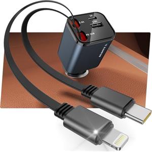 RAMPOW Caricatore Auto USB C 65W Retrattile PD 3.0 Accendisigari USB, Ricarica Rapido Caricabatterie, Accessori Auto Interno, Regali per Lui fit iPhone 16 15 14 13 12 Pro Max iPad Galaxy S25 S24 Ultra