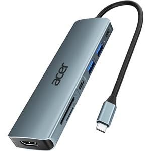 Acer Hub USB C 7 in 1, Adattatore USB C con HDMI 4K, PD 100W, Lettore Schede SD/TF, 2 USB-A 3.0 5Gbps, Adattatore multiporta USBC Hub Compatibile con iPad Pro Air, iPhone 16 Plus Pro Max, Galaxy S24
