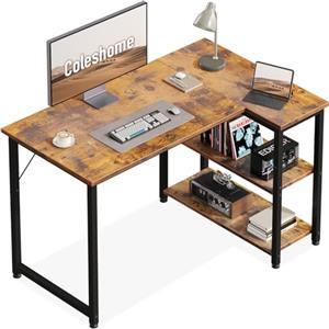 Coleshome Scrivania Gaming, 100x70cm Scrivania Angolare con Ripiano Portaoggetti Reversibile, Scrivanie a L Salvaspazio, Adatta come Scrivanie Computer Negli Angoli della Casa, Marrone