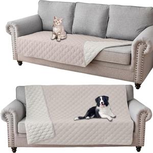 GEBIN Coperta Impermeabile per Cani, Copridivano antigraffio gatto, Copridivano con Penisola per Animali con Fondo in Gomma Antiscivolo, Copriletto (Beige chiaro,102x127cm)