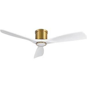 OFANTOP 132CM Ventilatore da soffitto intelligente con luce e telecomando, ventilatore da interno a 3 pale in oro bianco a basso profilo per camera da letto e soggiorno