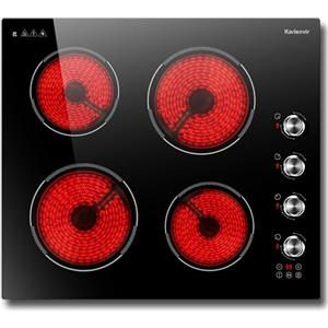 Karienvir Piano cottura vetroceramica 4 fuochi incasso, Piano Cottura Elettrico 60cm con Manopola, Piano Cottura Elettrico con 9 livelli di potenza, Pausa, Timer da 99 minuti, Blocco di sicurezza