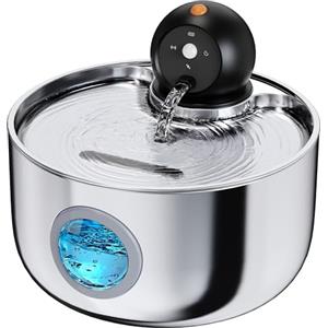 NOBXBON Fontanella per Gatti senza Fili: Fontana per Gatti Acciaio - 2.6L Dispenser Acqua Gatto con Sensore di Movimento - Distributore Automatico Acqua Silenziosa - Abbeveratoio per Cani Piccoli a Batteria