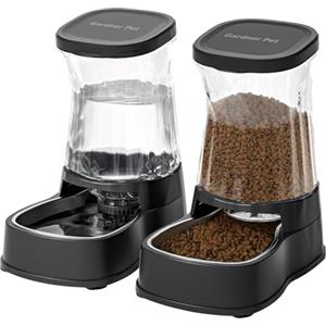 Gardner Pet 3.85L Distributore Automatico Cibo Gatti (Set da 2), Dispenser Acqua Gatti con Ciotola in Acciaio Inox, Dispenser Crocchette Gatto Assenza di ElettricitÀ, Senza BPA, Nero