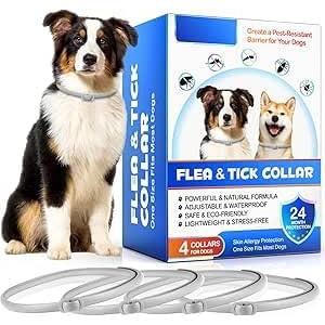 AIKUWWOIRQIA Collari Antipulci per Cani, Confezione da 4 Collari Antipulci per Cani con Protezione Efficace per 24 Mesi, Impermeabili, Regolabili per Taglia Piccola, Media e Grande
