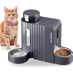 Gardner Pet 2 in 1 Distributore Automatico Cibo e Acqua Gatti (3L*2), Distributore Automatico Cibo Gatti con Ciotola in Acciaio Inox, GravitÀ Dispenser Crocchette Gatto, Senza BPA, Grigio Scuro