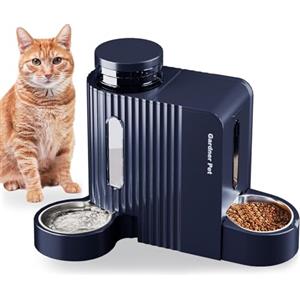 Gardner Pet 2 in 1 Distributore Automatico Cibo e Acqua Gatti (3L*2), Distributore Automatico Cibo Gatti con Ciotola in Acciaio Inox, GravitÀ Dispenser Crocchette Gatto, Senza BPA, Blu Scuro