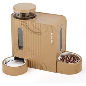 Gardner Pet 2 in 1 Distributore Automatico Cibo e Acqua Gatti (3L*2), Distributore Automatico Cibo Gatti con Ciotola in Acciaio Inox, GravitÀ Dispenser Crocchette Gatto, Senza BPA, Grana legno Chiaro