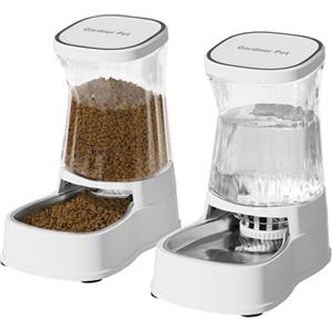 Gardner Pet 3.85L Distributore Automatico Cibo Gatti (Set da 2), Dispenser Acqua Gatti con Ciotola in Acciaio Inox, Dispenser Crocchette Gatto Assenza di ElettricitÀ, Senza BPA, Bianco