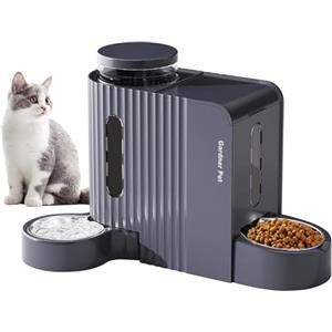 Gardner Pet 2 in 1 Distributore Automatico Cibo e Acqua Gatti (6L*2), Distributore Automatico Cibo Gatti con Ciotola in Acciaio Inox, GravitÀ Dispenser Crocchette Gatto, Senza BPA, Grigio Scuro