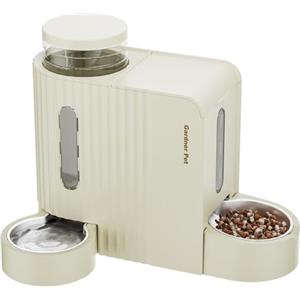 Gardner Pet 2 in 1 Distributore Automatico Cibo e Acqua Gatti (3L*2), Distributore Automatico Cibo Gatti con Ciotola in Acciaio Inox, GravitÀ Dispenser Crocchette Gatto, Senza BPA, Beige