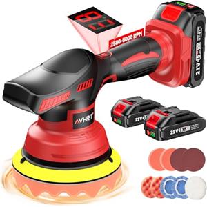 Avhrit Lucidatrice Auto Senza Fili 6'' 21V 2x2000mAh - Lucidatrice Orbitale Professionale con 8 Velocità,Schermo Digitale e 17 Accessori, Lucidatrici per Carrozzeria, Rimozione Graffi e Detailing