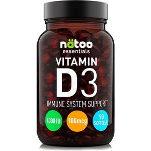 Natoo Essentials Vitamin D3 4000 UI - Integratore alimentare in 90 softgels ad alto dosaggio di Vitamina D3