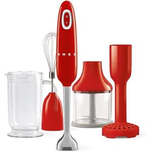 Smeg, Frullatore a Immersione HBF22RDEU, Funzione Turbo e Sistema di Taglio Flowblend, con Impugnatura Antiscivolo, Avvolgicavo Integrato, Accessori Inclusi, Potenza 700W, Rosso