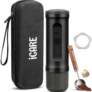 ICARE Macchina Caffe Portatile, 2 in 1 per Capsule NS e Caffè Macinato, Autoriscaldante, USB-C, Indicatore Batteria, Caffettiera Portatile da Viaggio, Campeggio, Escursionismo, Camper (Nero)