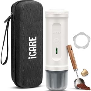 ICARE Macchina Caffe Portatile, 2 in 1 per Capsule NS e Caffè Macinato, Autoriscaldante, USB-C, Indicatore Batteria, Caffettiera Portatile da Viaggio, Campeggio, Escursionismo, Camper (Bianco)