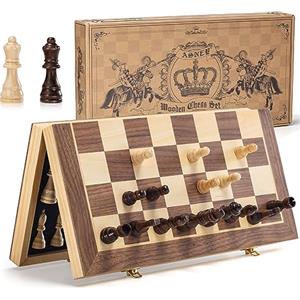 ASNEY Set Di Scacchi Magnetici Aggiornato, Gioco Da Tavolo Da Gioco Da Tavolo In Legno Staunton Da Torneo Da 15 Pollici Con Scacchiera Artigianale E Slot Di Stoccaggio Per Bambini Adulti