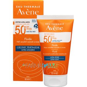 Avene Fluido Solare Viso SPF 50 50ml - Protezione Molto Alta per Pelli Sensibili, Resistente all'Acqua