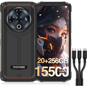 DOOGEE Fire 6 Power Rugged Smartphone, 20GB+256GB/TF 2TB Telefono Indistruttibile, 6.6" 15500mAh/33W Octa-Core Cellulare indistruttibile, OTG Ricarica inversa da 18W, 50MP/IP68/Dual SIM/NFC/Face ID
