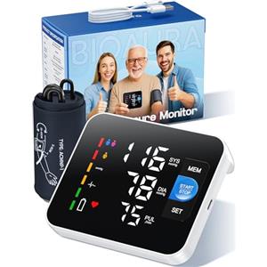 BioAura Misuratore Pressione da Braccio, Display digitale a LED Macchinetta Pressione Da Braccio Apparecchio Automatico per Misurare la Pressione Sanguigna a Casa, Per Circonferenza del Braccio da 22 a 42 CM