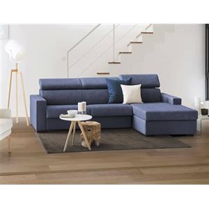 Dmora Talamo Italia - Divano fisso con penisola Marica, Sofà ad angolo con chaise longue destra in tessuto, Braccioli standard, 100% Made in Italy, Cm 280x95h85, Blu