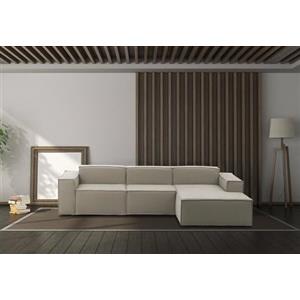 Talamo Italia - Divano fisso con penisola Giovanna, Divano componibile con penisola destra, Sofà moderno in tessuto, 100% Made in Italy, Cm 300x170h70, Tortora