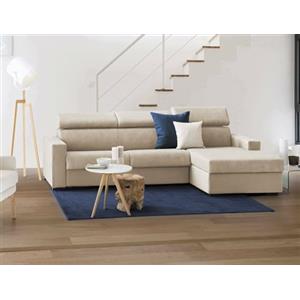 Dmora Divano Fisso con penisola Mikaela, Sofà ad Angolo con Chaise Longue Destra in Tessuto, Braccioli Slim, 100% Made in Italy, Cm 260x95h85, Beige