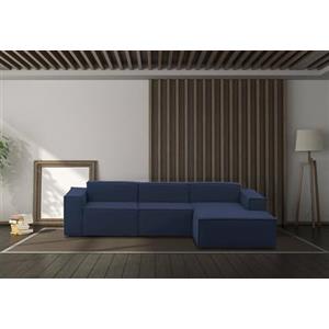 Talamo Italia - Divano fisso con penisola Giovanna, Divano componibile con penisola destra, Sofà moderno in tessuto, 100% Made in Italy, Cm 300x170h70, Blu