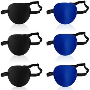 UILYNIU 6 Pezzi Benda per Occhio Benda per Occhio, Regolabile Traspirante Elastico Eye Patch, Pirata Singolo Occhio Patch per L'amliopia e lo Strabismo, Festa Cosplay (Nero, Blu)