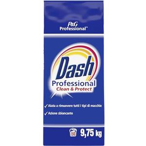 Dash Professional Clean & Protect, Detersivo Lavatrice Polvere Professionale, 150 lavaggi, 9.75 kg, Aiuta a Rimuovere Tutti i Tipi di Macchie, Bianco Straordinario, Per Bucato Professionale