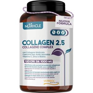 Nutracle Collagene Idrolizzato Verisol® 2500 mg con Acido Ialuronico e Coenzima Q10 - Integratore per Pelle, Capelli e Ossa - 120 Compresse