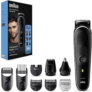 Braun Rasoio Elettrico Barba e Capelli, REGOLABARBA UOMO E Tagliacapelli Uomo, 9-In-1 per Barba, Capelli, Naso e Orecchie, 100 Minuti Di Utilizzo, Idea Regalo, MGK5410 Nero